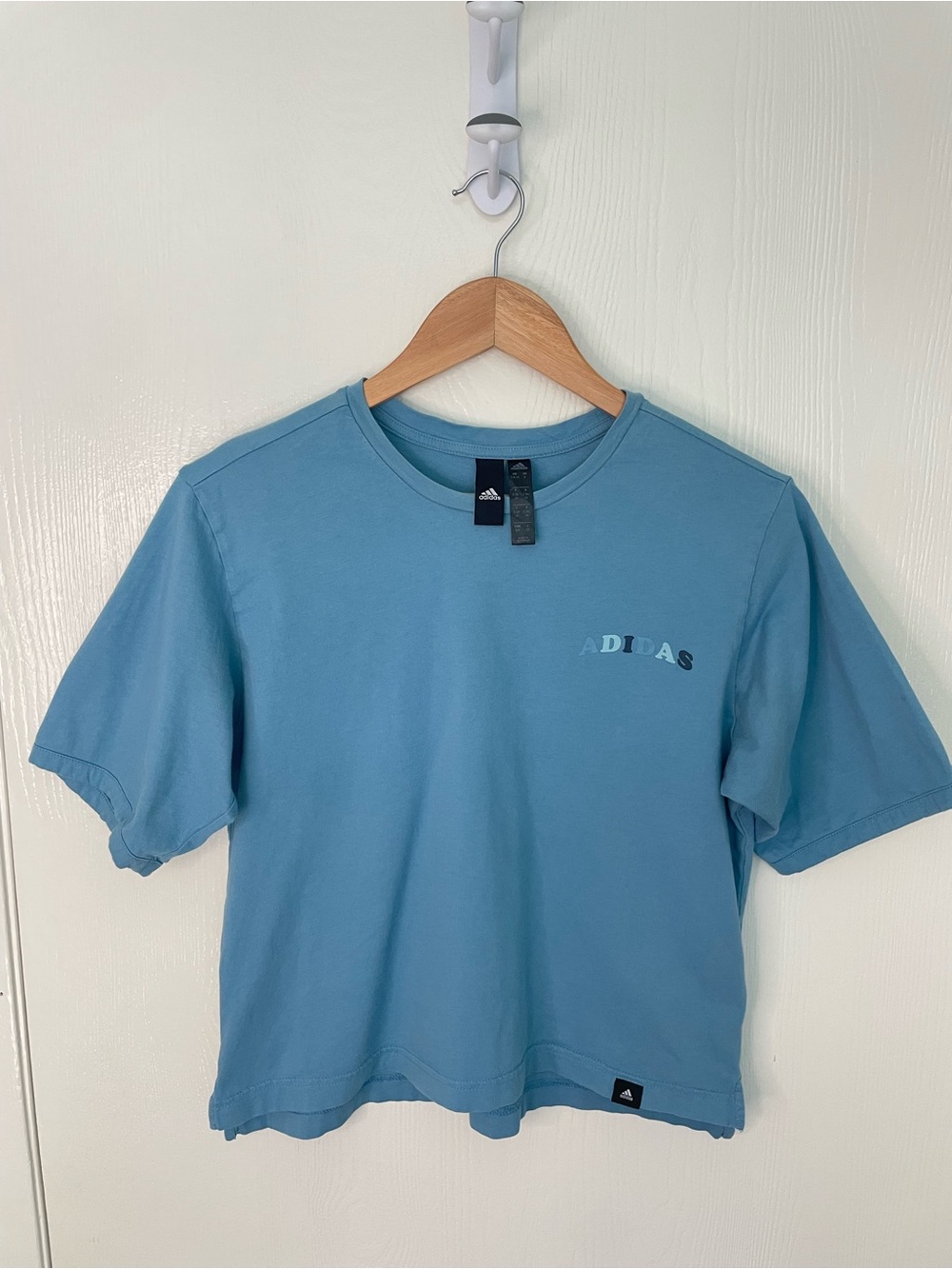 Adidas Blue Boxy Cropped Tee Small College Campus Back to School Athleisure
